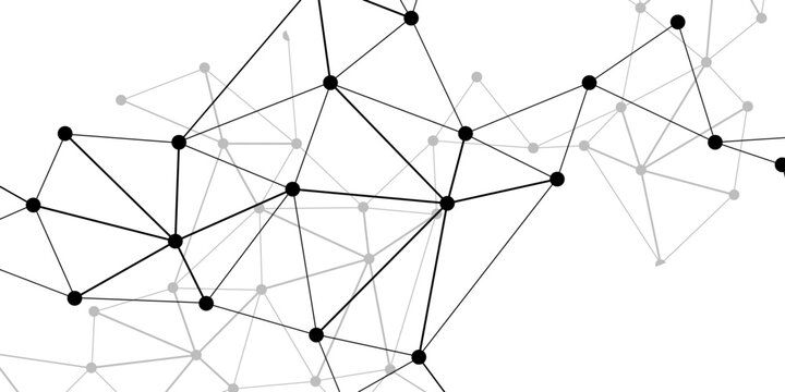 Vector entangled network of interconnected points and lines, symbolizing connectivity, data flow and abstract technological innovation.