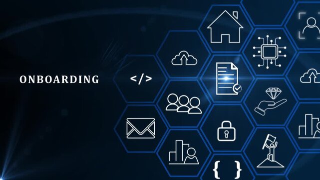 Onboarding new employee process concept. Ensuring that the new employees are able to hit the ground running with their new team. Staff induction practices and organizational socialization.4k motion ..