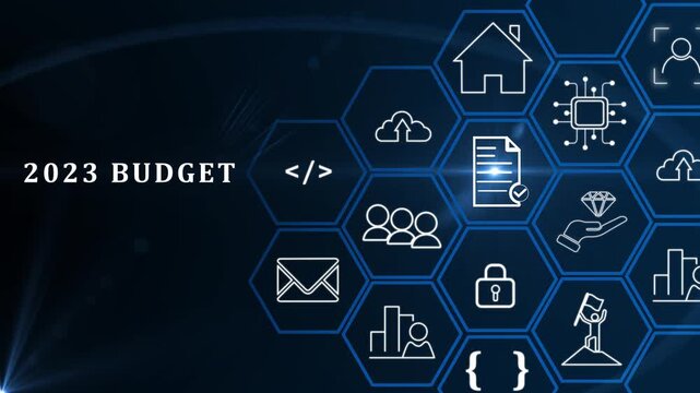 2023 Budget planning and management concept. Company budget allocation for business or project management. Effective and smart budgeting. Plan, review, approve, allocate, analyze and optimize 4k
