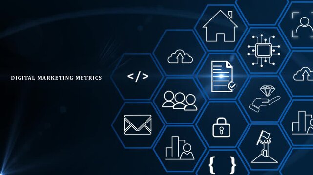 Digital marketing metrics and KPIs concept. Measuring values to prove the effectiveness and success of projects and campaigns across marketing channels. Metrics of traffic, conversion and revenue.4k
