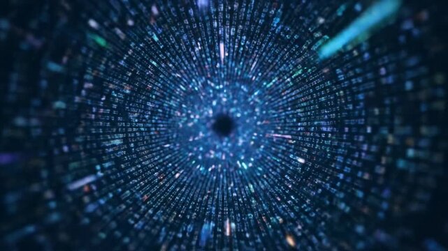 Digital tunnel of binary code data flow, abstract futuristic technology and cyberspace concept, high speed information transfer
