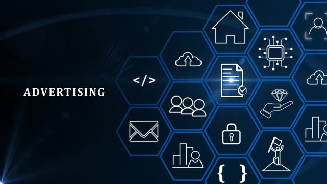 Digital advertising concept. Online ads delivered through digital channels, search engines, social media, websites and mobile apps. Advanced targeting capabilities, easier for track progress, measure