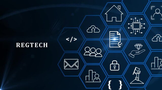 Regtech, Regulatory technology concept. The management of regulatory processes within the financial industry through technology. Regulatory monitoring, reporting and compliance. Machine learning tech.