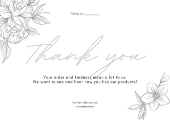 line florals thank you card, floral thank you card, watercolor floral thank you card, Thank you card, Beautiful thank you card for volunteers. Illustrated thank you cards.