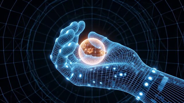 Futuristic Hand Holding Digital Globe Animation.