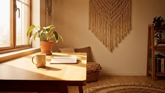 Cozy Home Office Workspace with Natural Light.