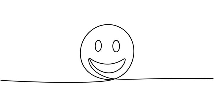 Self drawing line Smile Emoji Emoticon continuous line drawn concept, Simple line art illustration of a laughing face emoji on a white background. Vector illustration, full length one.
