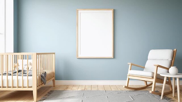 Serene Nursery Interior with Crib and Rocking Chair.