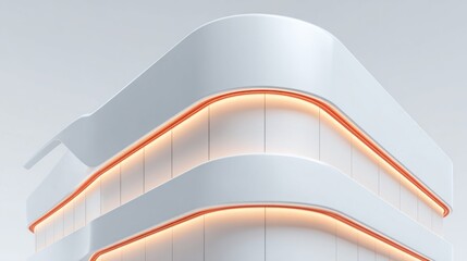 Obraz premium Modern architectural building facade with curved white elements and orange accent lighting