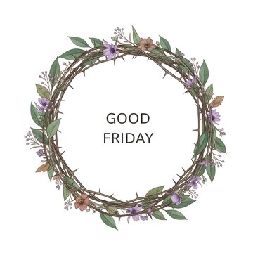 Good friday wreath with flowers and leaves easter symbol