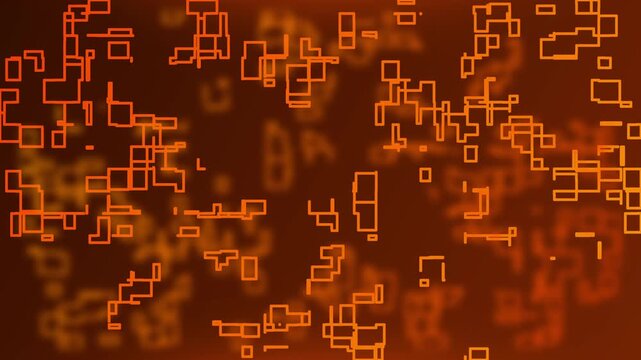 Abstract grid of connected squares on orange background. Suitable for technology concept designs, digital backgrounds, futuristic presentations, and geometric artistic projects.