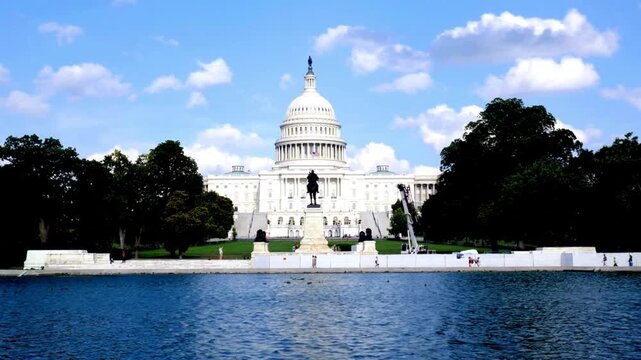 Front view of the United States Capitol Building and the Capitol Reflecting Pool in Washington, D.C. Super power and main decision and strategic and decision taking point for the world . 