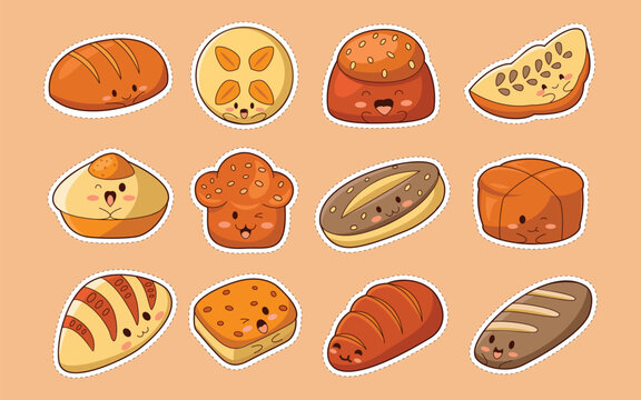 Cute Kawaii Bread vector illustration