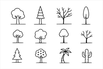 Diverse line art tree icons a collection of minimalist botanical illustrations © Sunnn