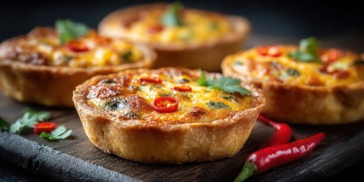 Delicious mini quiches with chili peppers and fresh herbs, perfect for appetizers