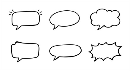 Fototapeta premium Set of diverse hand-drawn speech and thought bubble outlines for communication design, vector illustration