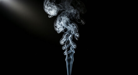 Wisps of White Smoke Swirling Against a Dark Black Background with Spotlight