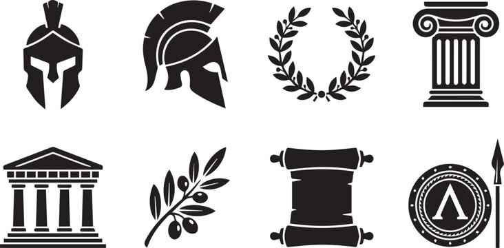 Set of Ancient Greek Culture and Mythology Vector Icons