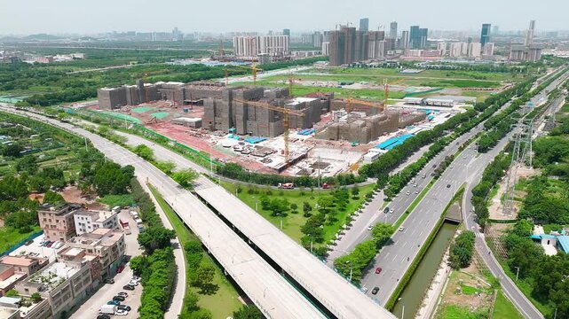Guangzhou South Station Aerial View with Urban Development and Highways