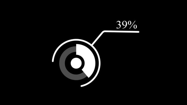 70 percent vertical donut chart. Circle round infographic, graphic animation for mobile social media and tv, forty four percentage diagram. Flat white and black design.