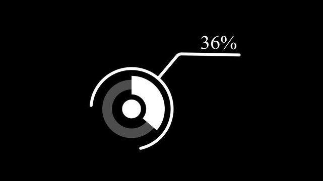 75 percent vertical donut chart. Circle round infographic, graphic animation for mobile social media and tv, forty four percentage diagram. Flat white and black design.