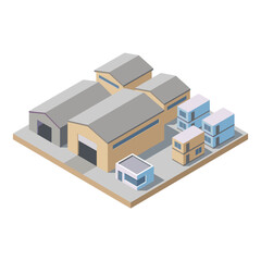 Isometric Factory Building Illustration