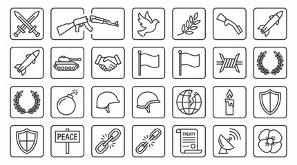 Fototapeta premium Collection of simple line icons representing various symbols and objects in a grid layout