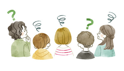 困っている人々-水彩