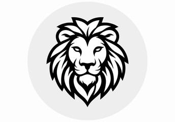 Obraz premium Majestic Lion Head Illustration in Modern Art Style, Front View on Circular Background