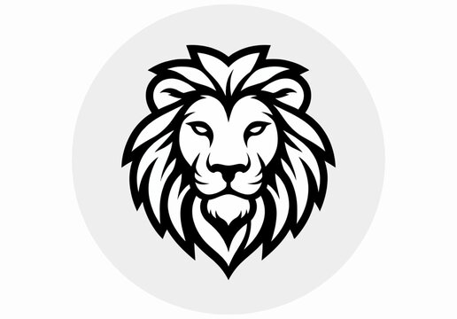 Majestic Lion Head Illustration in Modern Art Style, Front View on Circular Background