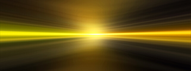 黒背景に流れる金色のネオン光の波線　テクノロジー・デジタル背景