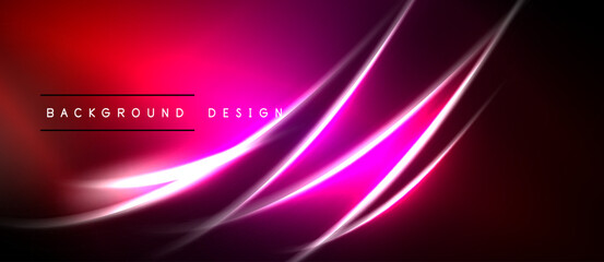 Obraz premium Abstract neon lines over dark background. Vibrant magenta, red hues create dynamic visual effect. Modern design element.