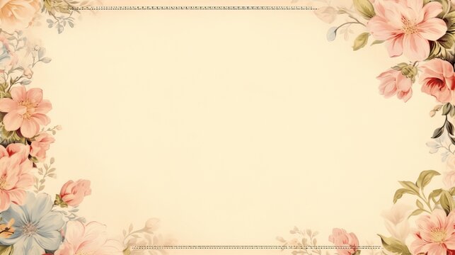 Vintage Floral Frame with Pink and Blue Flowers on Soft Background