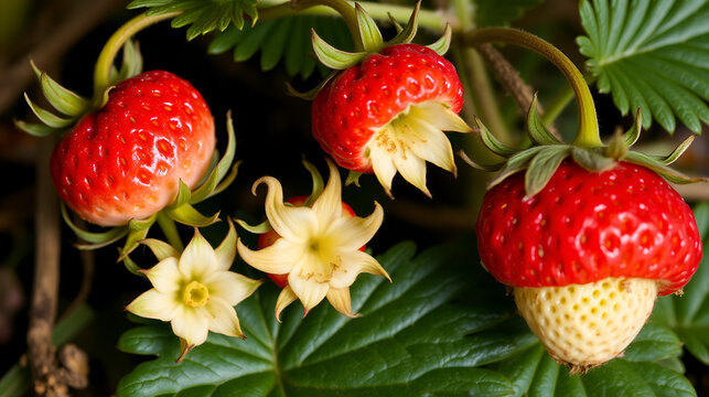 Infectious phyllody by Phytoplasma. Deformed strawberry flowers.