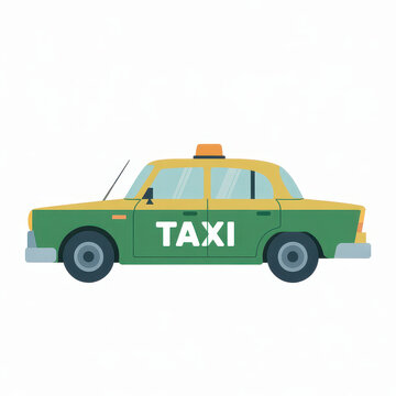 Green and yellow cartoon taxi on white background green taxi