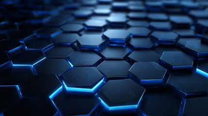 Obraz premium A deep blue geometric background with glowing hexagonal patterns