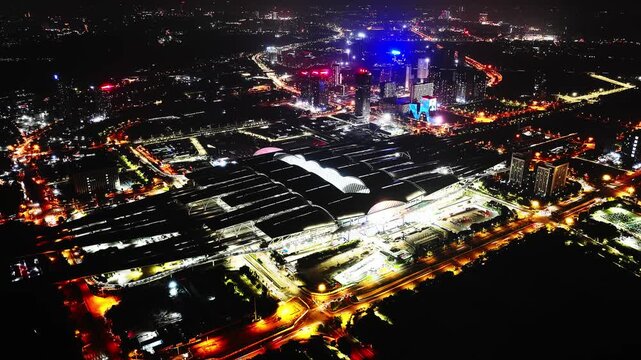 Guangzhou South Railway Station Aerial Night View