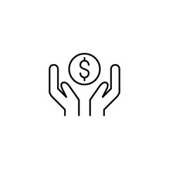 Obraz premium Dollar in hands, charity payments and financial transactions. Pixel perfect, editable stroke vector icon