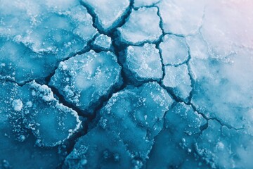 Detailed close-up of icy ground with cracks and frost, a frosty landscape