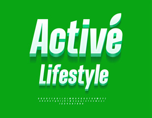 Vector Healthy template Active Lifestyle. Elegant White Font. Creative 3D Alphabet Letters and Numbers set.