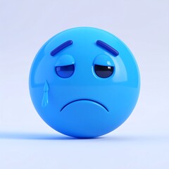 Fototapeta premium A blue emoticon with a sad face and a tear