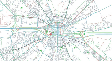 Obraz premium City Map with Radial Roads.