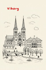 Viborg Denmark Pen Line Art