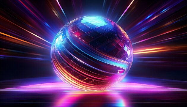 a sphere emits a radial neon glow in hyperrealistic detail the scene emphasizes luminous energy futuristic aesthetics and dynamic light patterns highlighting vibrant color reflection and ambient