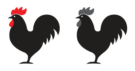 Rooster Silhouette Icons for Poultry Farming, Organic Food Branding, Rural Agriculture, and Culinary Arts Design © Pixelly