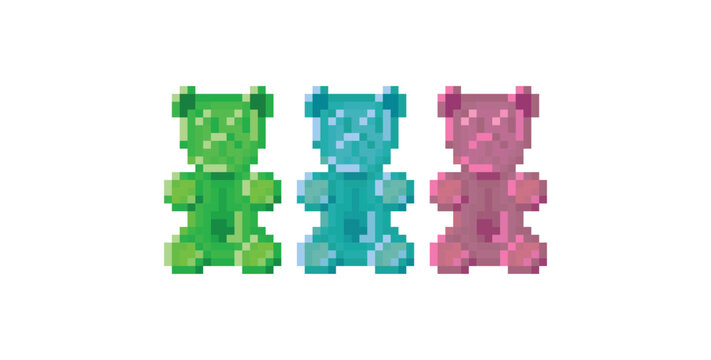 Gummy bears isolated on white background. Vector illustration. Pixel art.