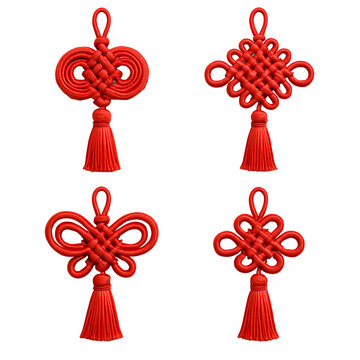 Four Red Chinese Knot Tassel Lunar Decor