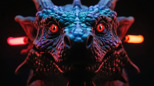Blue Dragon Closeup with Red Eyes.