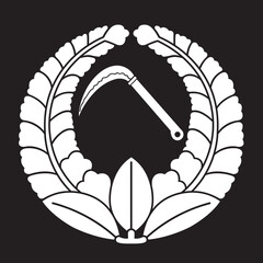 日本の伝統的な器物紋の家紋「鎌紋」のイラストベクターデータです