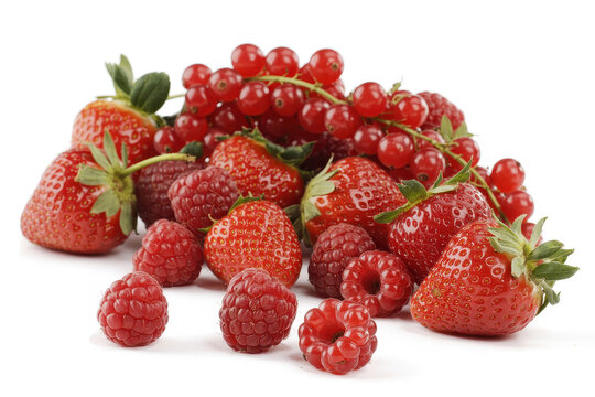 Fresh strawberries raspberries and red currants fruit
